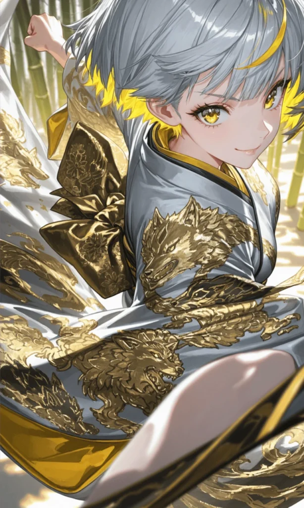 輝きを放つ狼振袖